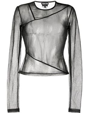 Tom Ford Geripptes Langarmshirt - Grau