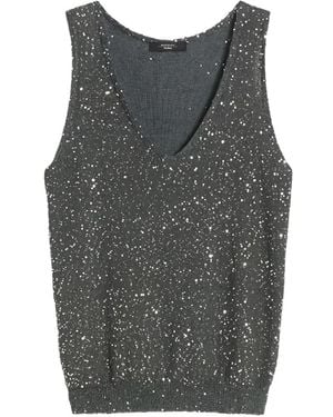 Weekend by Maxmara Wkdtempo Sequin V-Neck Top - Grey