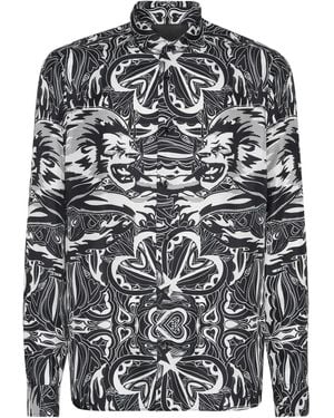 Philipp Plein Dandy Lion Circus Silk Shirt - Grey