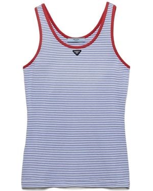 Prada Striped Cotton Jersey Tank Top - Blue