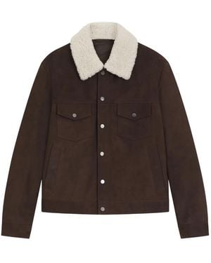 BOSS Trimmed-Collar Leather Jacket - Brown
