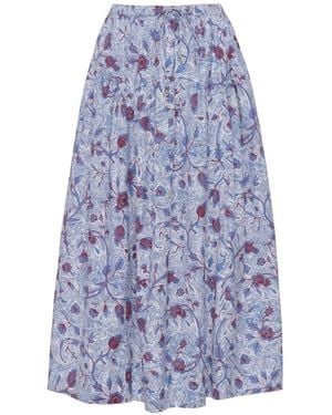 Ulla Johnson Rosen Midi Floral-Print Drawstring Skirt - Blue