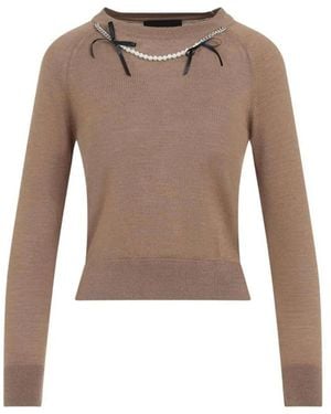 Simone Rocha Pullover mit Perlenschleife - Braun