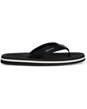 GANT Logo-Print Flip-Flops - Black