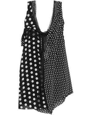 Junya Watanabe Polka-Dot-Kleid Mit Spitzenbesatz - Schwarz