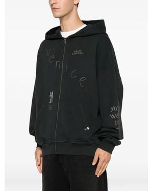 Palm Angels Graphic-Print Zip-Up Hoodie - Black