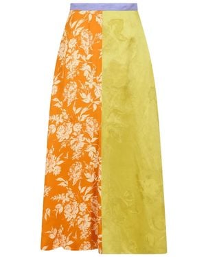 Rosie Assoulin Quartered Midirock aus Blumenjacquard in A-Linie - Gelb