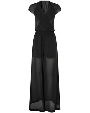 Pinko Long Playsuit With Hood And Sheer Details - Black