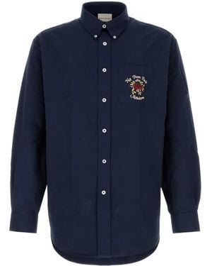 Drole de Monsieur La Chemise Slogan Fleurs Shirt - Blue