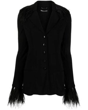 Alberta Ferretti Goose-Feather Trim Button-Up Jacket - Black