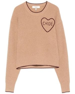 Chloé Embroidered-Heart Ribbed-Knit Jumper - Natural