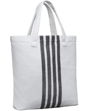 Thom Browne Velour 4-Bar Tote Bag - White