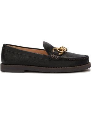 Odissi Jane Chain Grainy Leather Loafers - Black