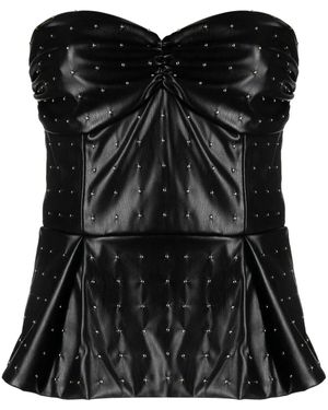 ROTATE BIRGER CHRISTENSEN Strapless Studded Peplum Top - Black