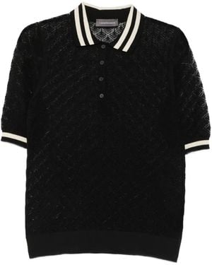Lorena Antoniazzi Open-Knit Striped-Trim Polo Top - Black