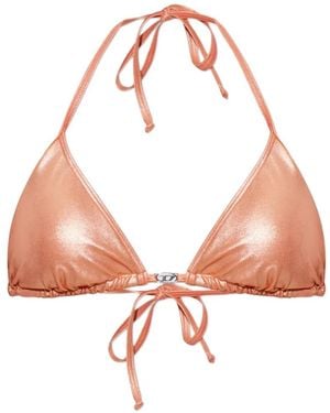 DIESEL Metallic-Effect Logo-Plaque Bikini Top - Pink