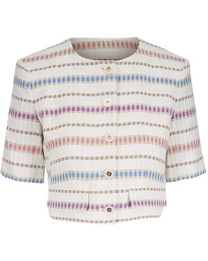 Veronica Beard Striped Cropped Jacket - White