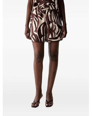 Benetton Leaf-Print Drawstring Mini Shorts - Black