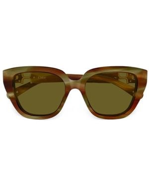 Chloé Marcie Logo-Plaque Cat-Eye Sunglasses - Green