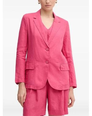 Benetton Linnen Blazer Met Knoop En Zak - Roze