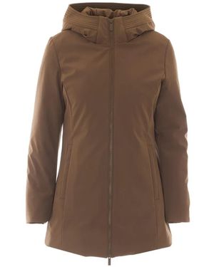 Woolrich Hooded Zip-Up Coat - Brown