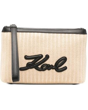 KARL LAGERFELD K/Signature Logo-Lettering Clutch Bag - Natural
