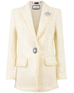 Philipp Plein Paillettes Tweed Blazer - White