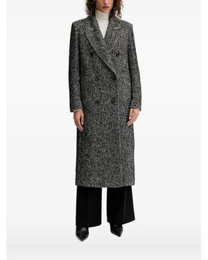 BOSS Double-Breasted Herringbone Coat - Black