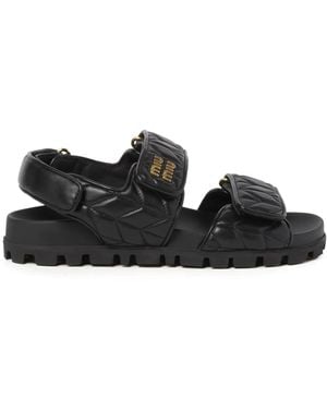 Miu Miu Sandales Matelassées En Cuir - Noir