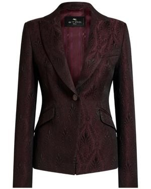 Etro Single-Breasted Jacquard Jacket With Floral Medallion Motif - Purple