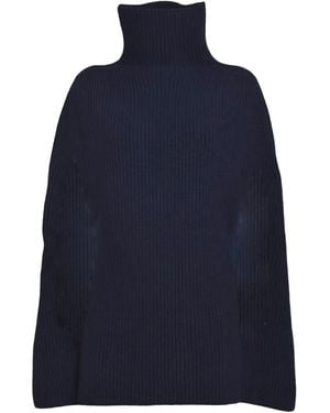 Jil Sander Roll-Neck Ribbed Cape - Blue