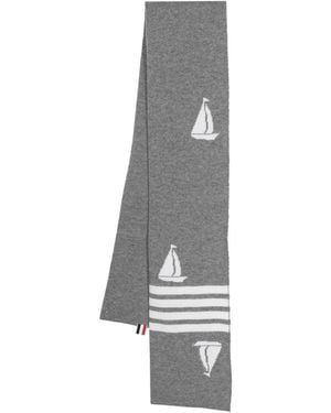 Thom Browne Sail-Motif Merino Wool Scarf - Grey