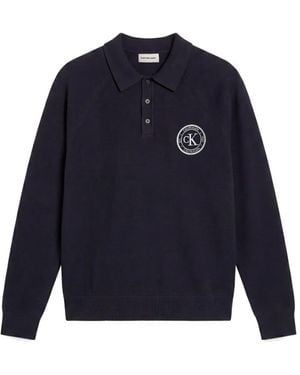 Calvin Klein Varsity Logo-Patch Polo Jumper - Blue