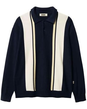 Woodbird Dom Gran Striped Long-Sleeve Polo Shirt - Blue