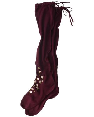 Prada Embroidered Over-The-Knee Cotton Socks - Purple