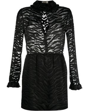 Saint Laurent Zebra Print Sheer Dress - Black