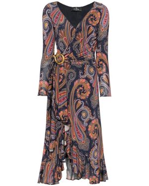 Etro Paisley-Print Midi Dress - Blue