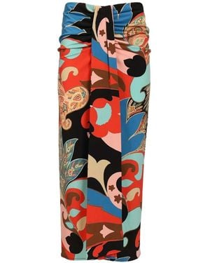 Etro Paisley-Print Gathered Asymmetric Maxi Skirt - White