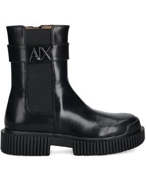 ARMANI EXCHANGE Logo-Plaque Boots - Black