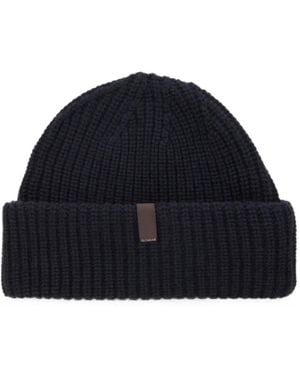 Slowear Gerippte Beanie Mit Logo-Patch - Blau