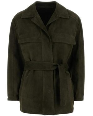 SANTORO Belted Suede Jacket - Black