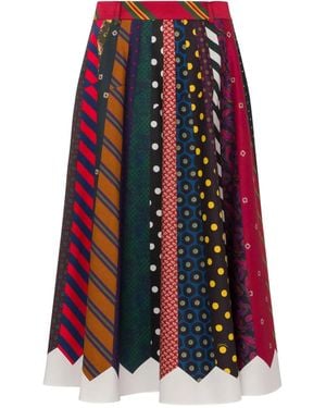 Moschino Tie-Print Pleated Skirt - Red