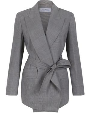 Max Mara Check-Pattern Belted Jacket - Gray