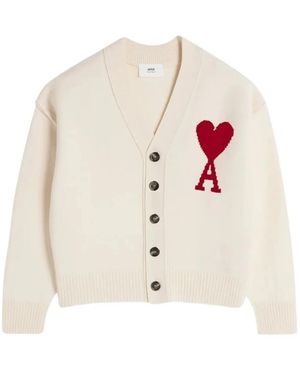 Ami Paris Ami de Coeur heart-logo wool cardigan - Blanco