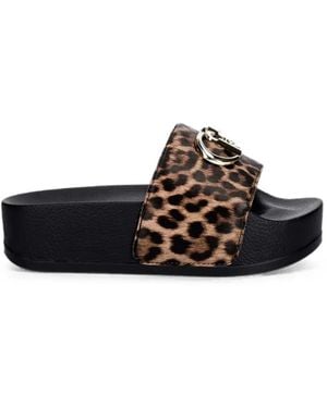 Liu Jo Leopard-Print Logo-Plaque Slides - White