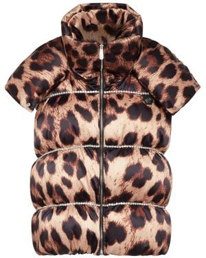Philipp Plein Leopard-Print Quilted Down Gilet - Natural