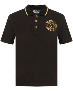 Versace Jeans Couture Embroidered-Logo Cotton Polo Shirt - Black