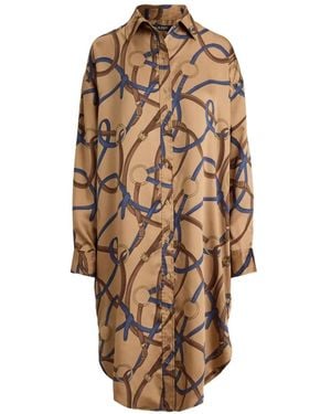 Ralph Lauren Vestido Camisero Midi De Sarga Con Cinturón Estampado - Neutro