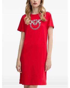 Pinko Logo-Embellished Mini T-Shirt Dress - Red