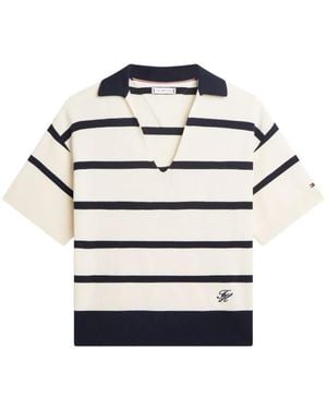 Tommy Hilfiger Striped V-Neck Knitted Top - Blue